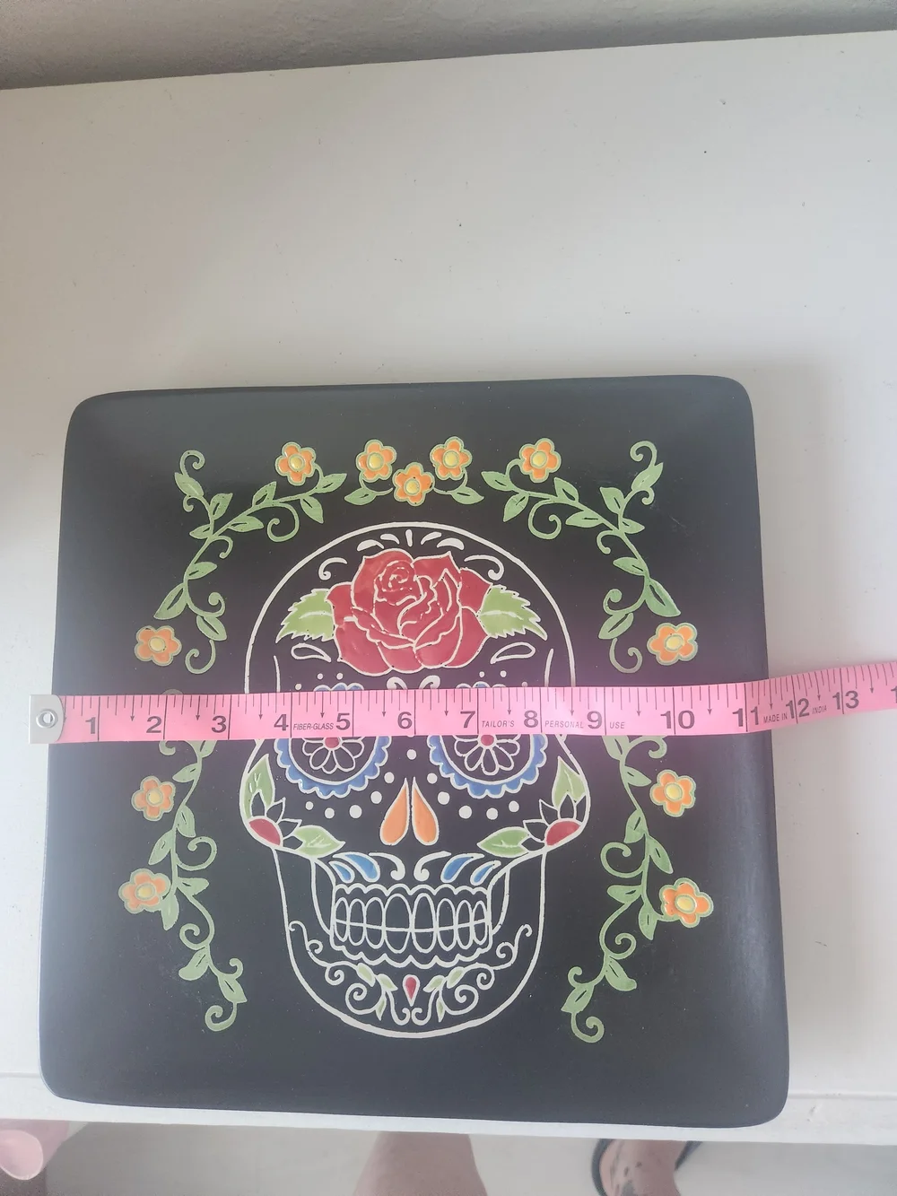 INHOMESTYLEZ Halloween Sugar Skull ceramic platter Day Of The Dead 11x11